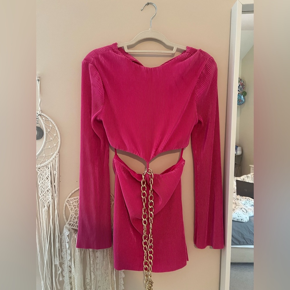 Pink Cutout Dress with Chain Detail Hello Molly